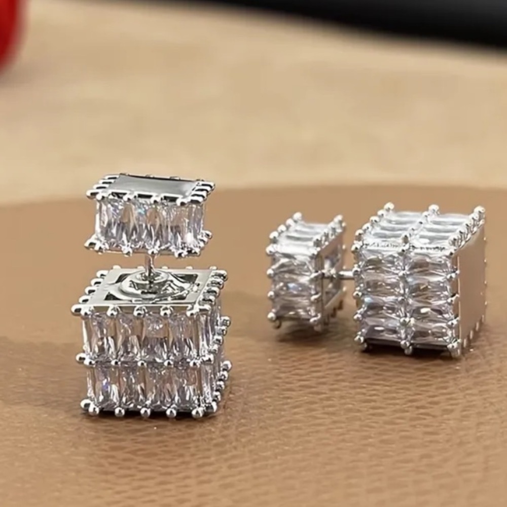 Perfume Bottle Geometric Rhinestone Square Double-Sided Stud Earring